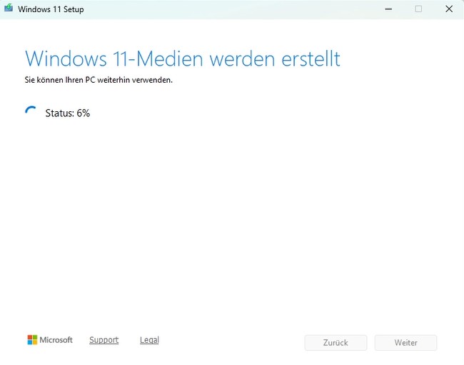 Menüfenster - Windows 11 Medien werden nun erstellt
