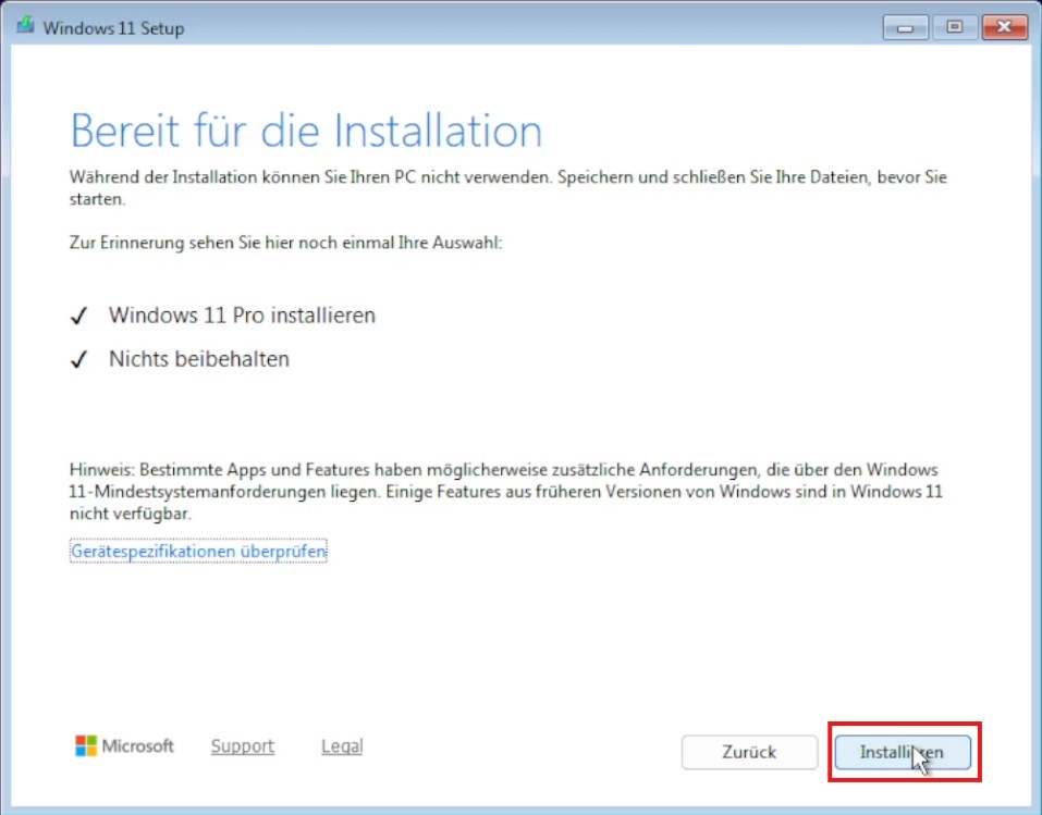 Windows 11 Setup Fenster - Bereit für die Installation